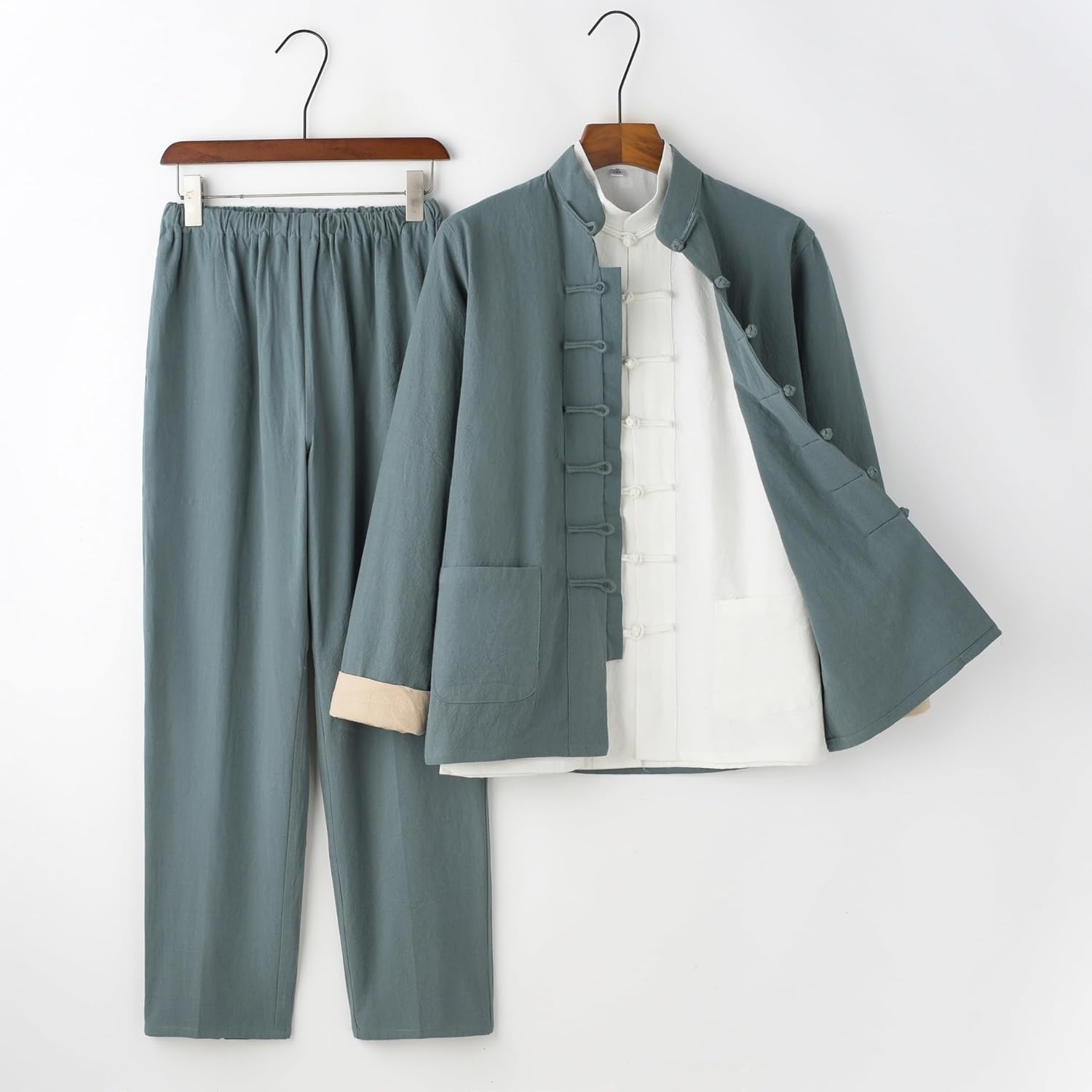 Elderly Men's Cotton Linen Tang Suit 3-Piece Spring Autumn Set