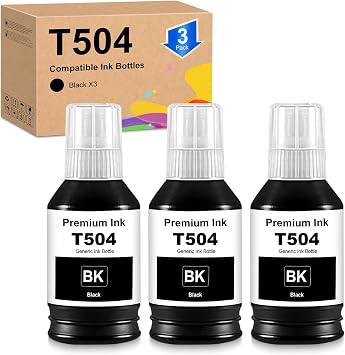 T504 Ink Bottles Black Replacement for T504 BK T504120 Ink Refill Bottles Compatible with L4150 L4160 L6171 L6161 L6191 Printers 3 Black, 140ML