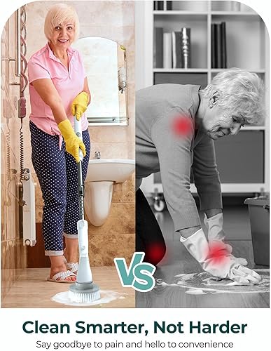 Miniatura 3 de Sweepulire Limpiador eléctrico giratorio SW1, limpiador eléctrico de baño con mango largo, 2 velocidades de centrifugado, cepillo limpiador de