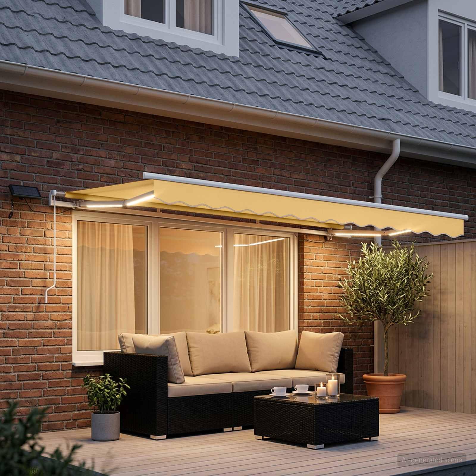 Tela Impermeable y Aluminio Resistente Balcón Patio Jardín con Luces LED