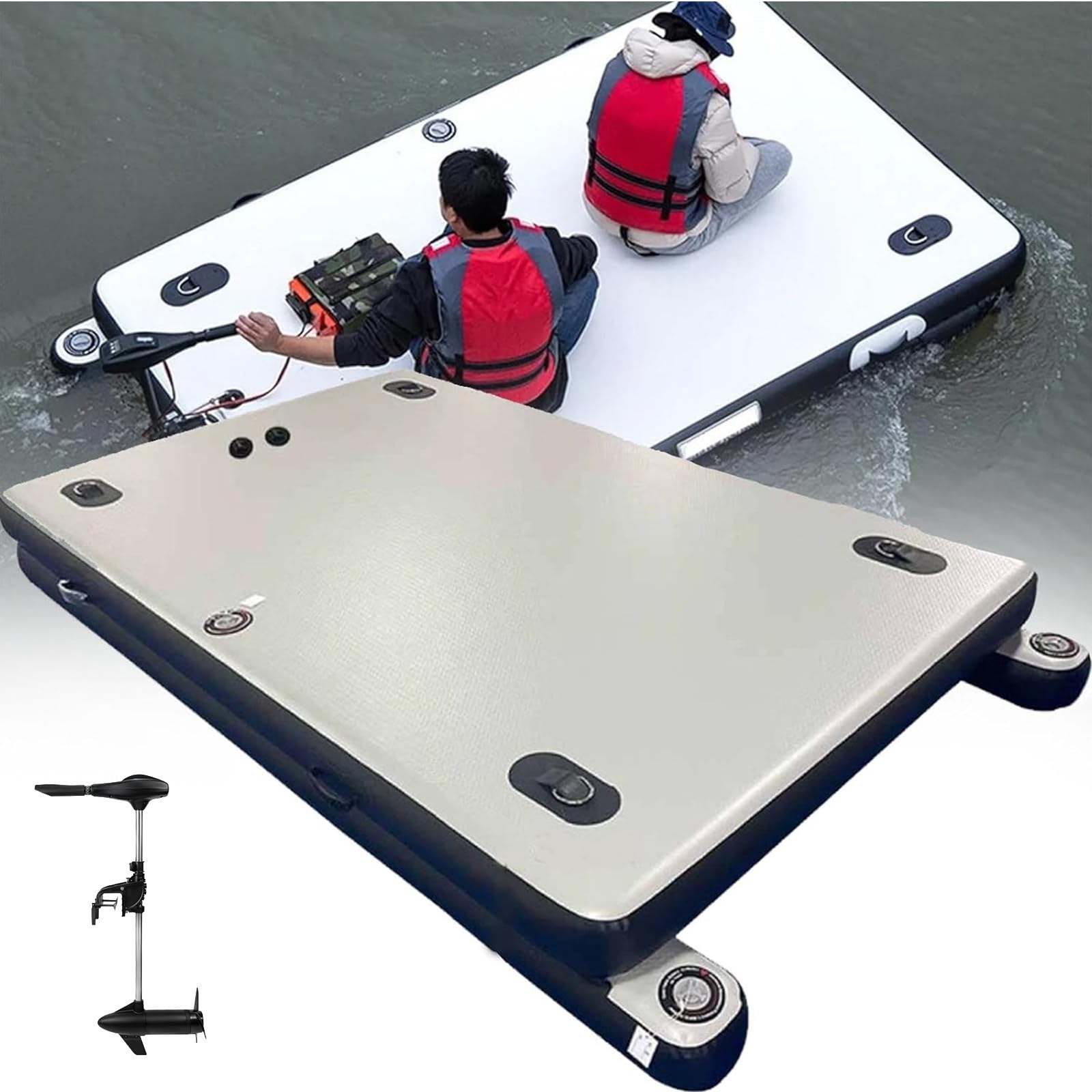Piattaforma galleggiante gonfiabile da lago da 2 m/2,5 m per adulti, piattaforma da bagno multi-persona con 2 pontoni inferiori, superficie antiscivolo, pontile/zattera galleggiante spessa 20 cm