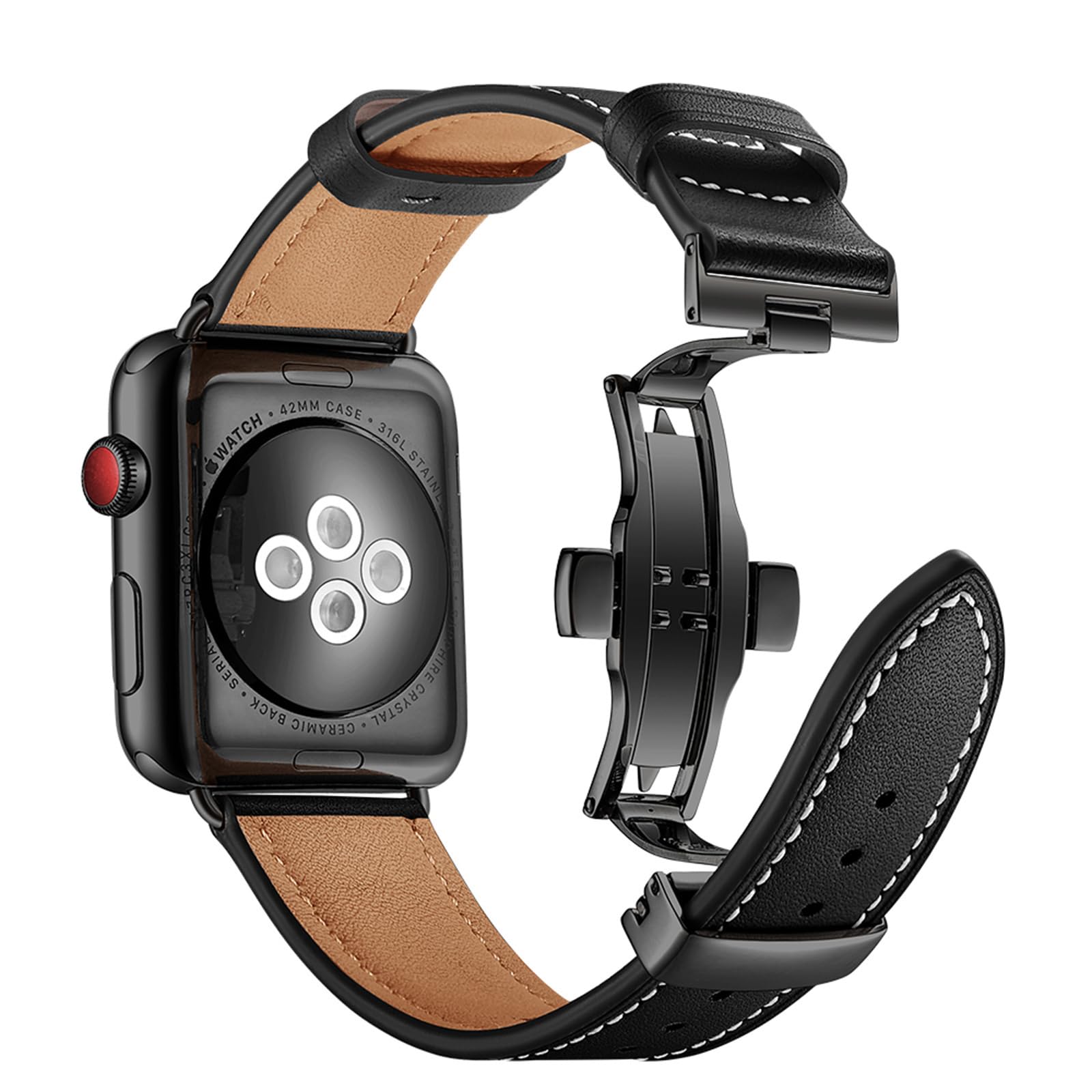 Pasek do zegarka Apple Watch 49 mm, 46 mm, 45 mm, 44 mm, 42 mm, 41 mm, 40 mm, 38 mm, zapięcie motylkowe, ręcznie wykonany pasek z prawdziwej skóry do iWatch Ultra 1, 2, Series 10, 9, 8, 7, 6, 5, 4,