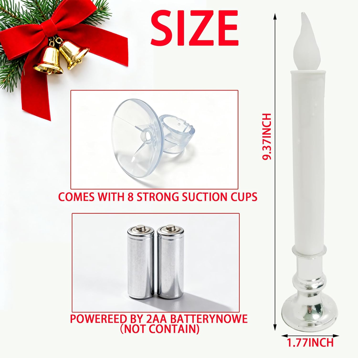 8 Pack 9" LED Candle Lights with Dusk to Dawn Sensor, Silver Base Battery Powered Flameless Candles for Indoor Table Party Decor - Image 2