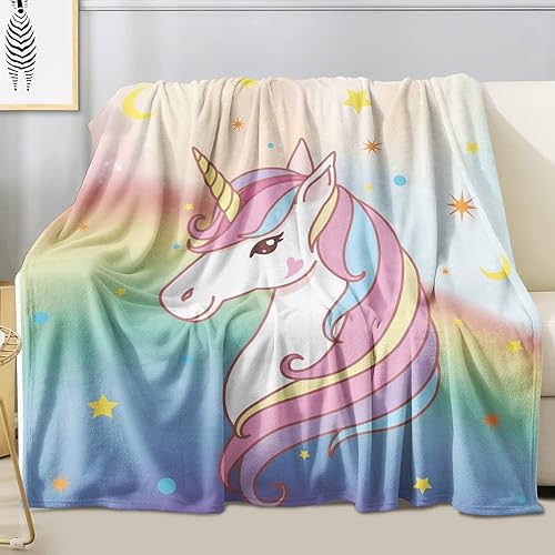 Manta de unicornio, regalos de unicornios para niñas, mantas de unicornio de franela suave y cálida manta de arcoíris para niñas, niños y mujeres,