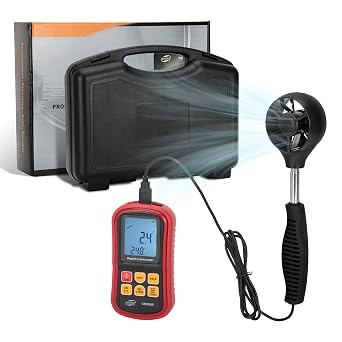Handheld CFM Anemometer, Digital Anemometer Measures Air Speed, Air Volume and Air Temperature, Handheld Anemometer with Backlight Max/Avg/Min Functions for Measuring Wind Speed., GM8909