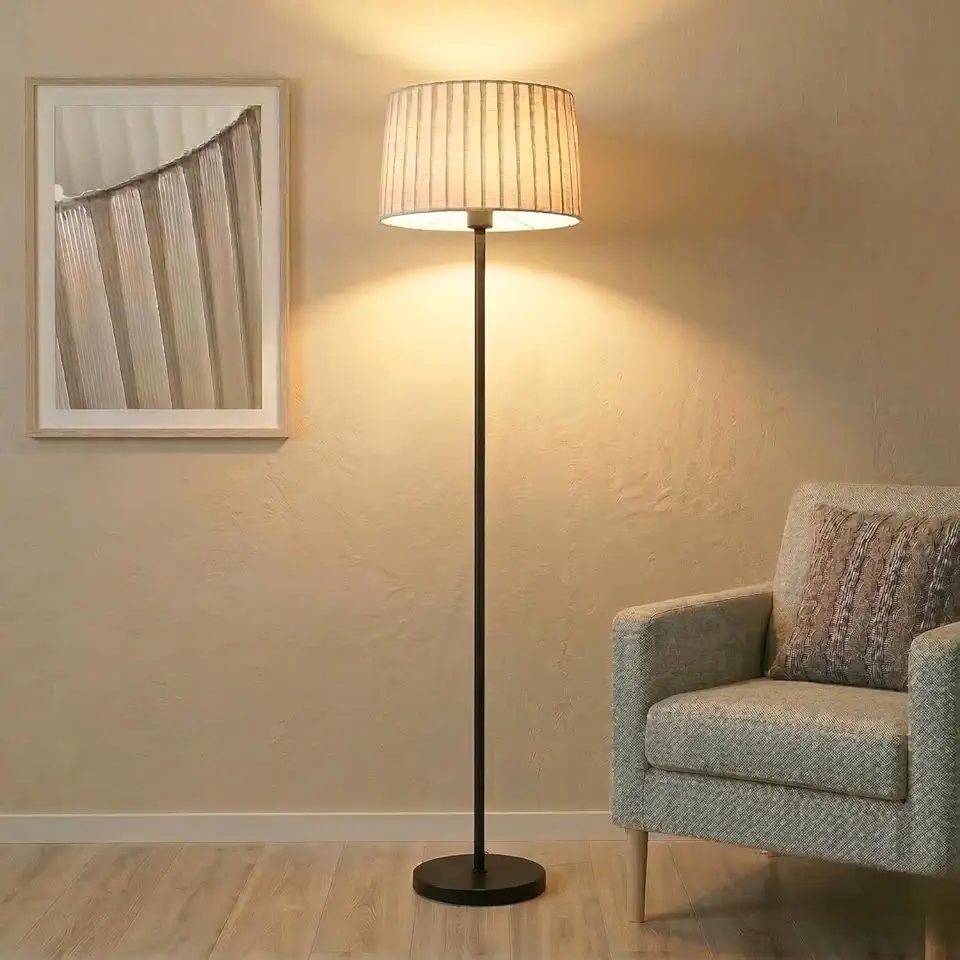 Abajur de Chão Elegante para Sala e Luminaria Quarto com Efeito de Luz Bidirecional - Luminária de Chão em Metal Reforçado e Tecido - Design Bivolt. (PRETO)