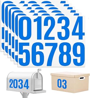 6 Sheets Mailbox Numbers Stickers 60 Pieces 4 Inch Waterproof Viny Self Adhesive House Number Decals Anti Fading Number Signs for Signs Cars Home Doors Business Address Number Residence (Blue)