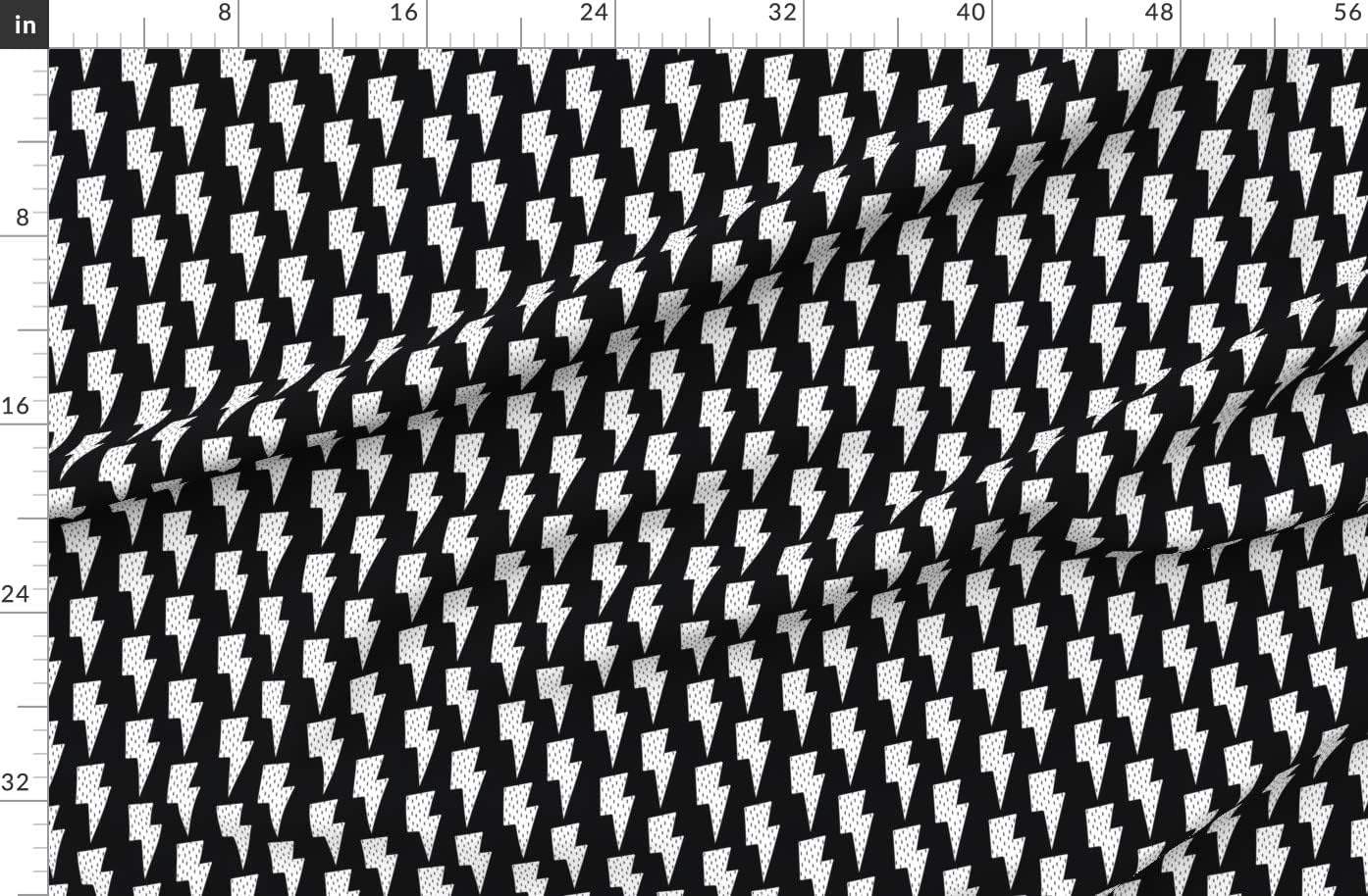 Spoonflower Fabric - Black White Storm Weather Lightning Rain Raindrops Printed on Organic Cotton Sateen Fabric by The Yard - Sewing Quilting Apparel Home Decor