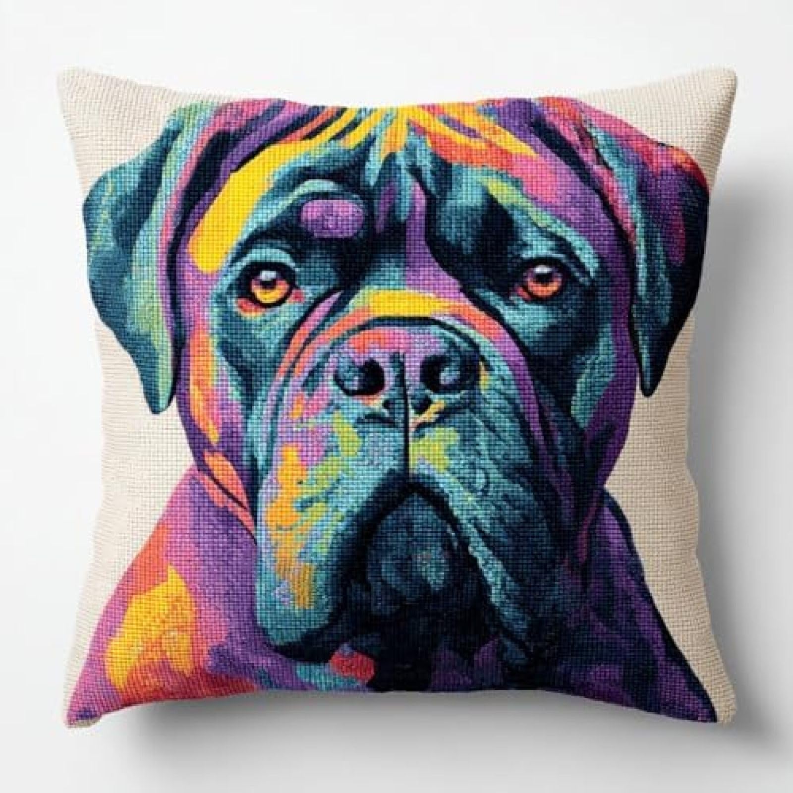 kitphoenix Cane Corso Dog Cute Portrait DIY Latch Hook Kit for Adults,Cushion Cover Craft Set with Printed Canvas,Yarn and Hook,43x43 cm Handmade Gift for Women