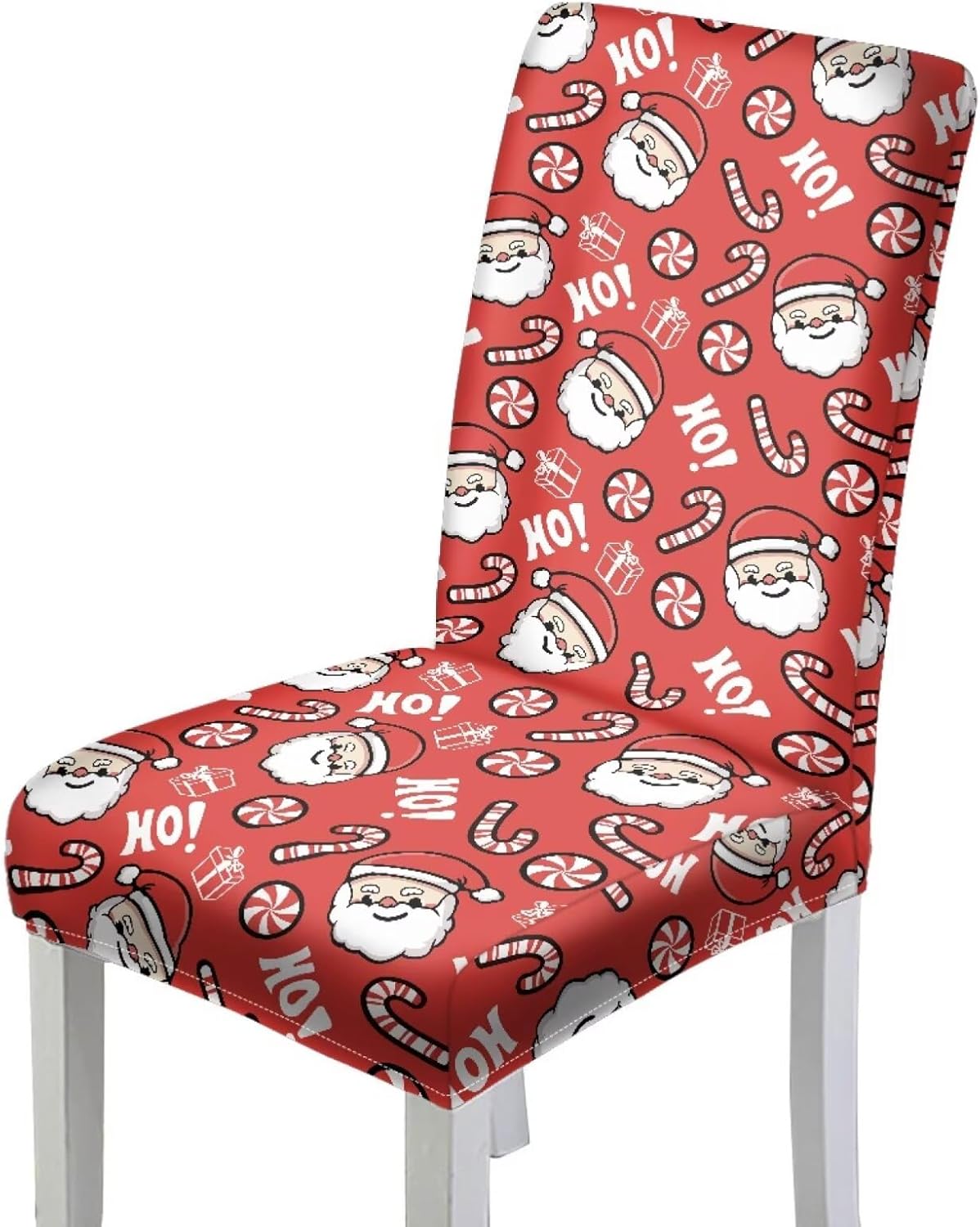 Santa Claus Cane Candy Pattern Dining Chair Cover Soft Slip Covers for Dining Chairs Anti-Dust Dining Chair Slipcover Protector Christmas Decor for Kitchen, Hotel, Restaurant-6 Pcs