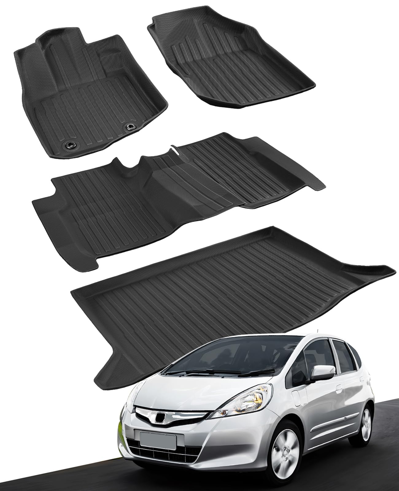 hoMPLEX Floor Mats Cargo Liner for Honda Fit 2009-2013 All Weather Protector Heavy Duty TPE Waterproof Anti-Slip Tech
