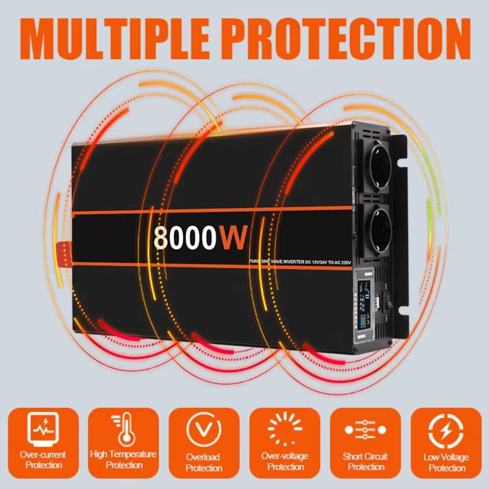 Inversor De Corriente Inversor Onda Sinusoidal Pura 8000 W Y 6000 W Convertidor Potencia 12 V 24 V A 220 V 230 V 50 Hz con Control Remoto Coche Y Hogar Inversor Onda Pura(4000W,24V)