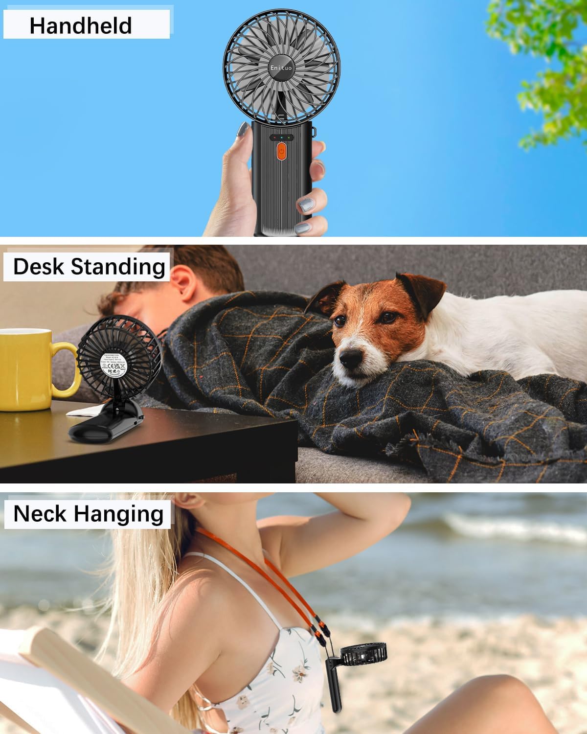 2 Pack Portable Handheld Fan, Mini Hand Held Fan, 6-15H Cooling Small Personal Fan, 180° Foldable Mini Desk Fan with 4 Quiet Speed, Neck Fan w/Lanyard for Kids Women Men Travel Outdoor Office, Black