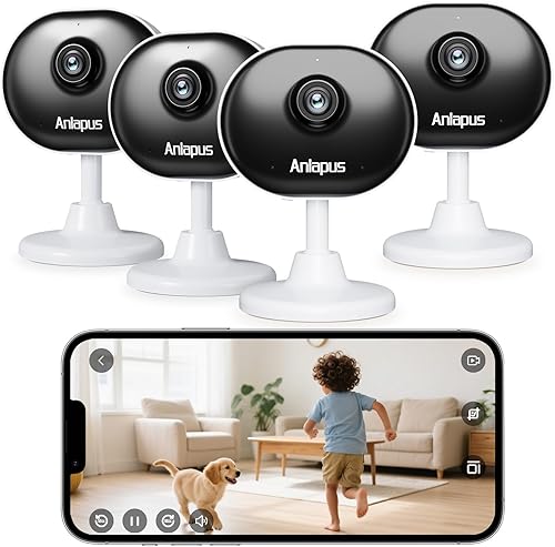 Anlapus C688 Cámara de seguridad de 4 x 2MP para interiores, cámara WiFi para el hogar inteligente con aplicación de teléfono, detección inteligente