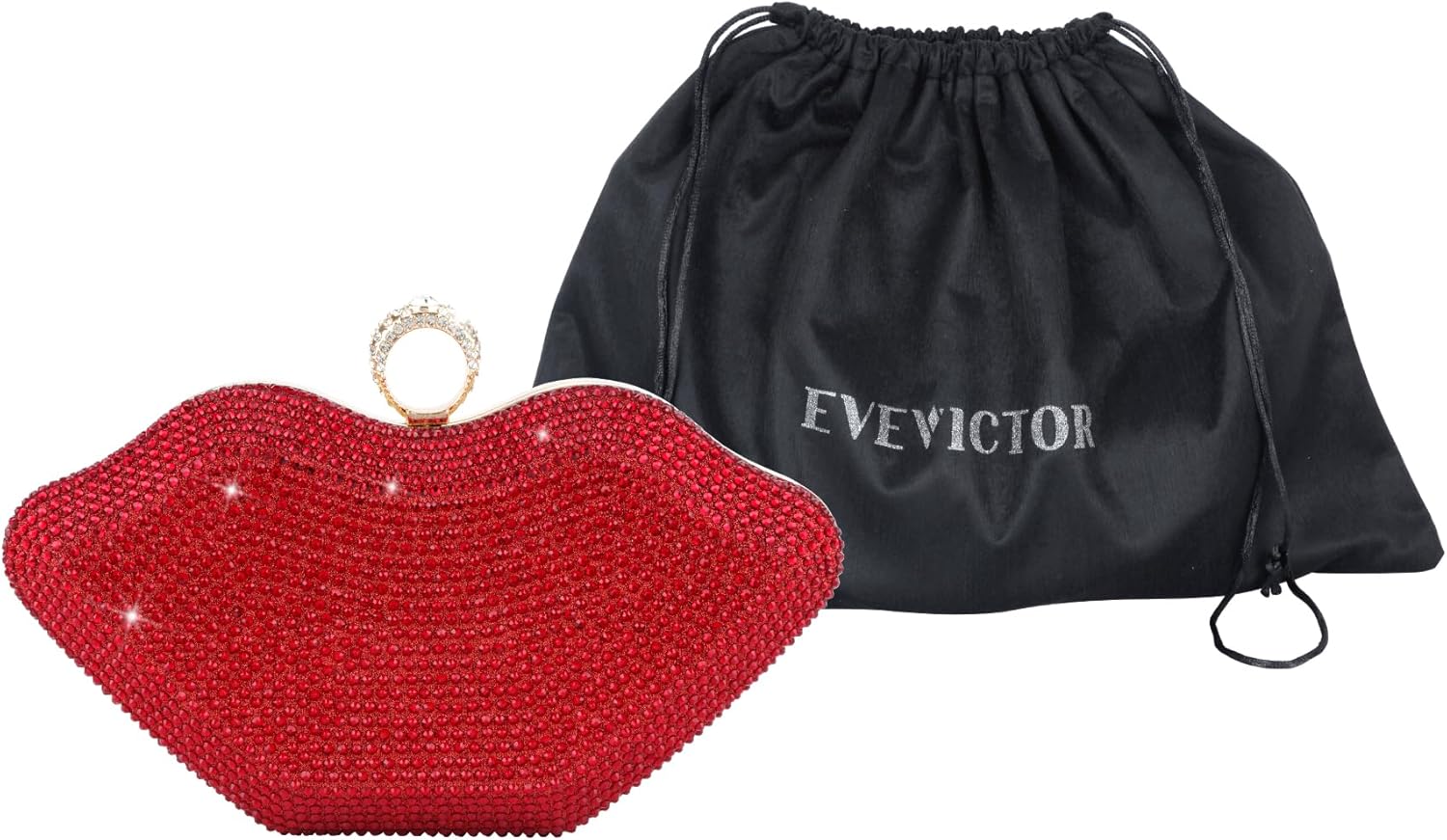 Rhinestone Clutch Purse for Women Sparkling Lip Party Evening Bag Small Crossbody Bag Shiny Shoulder Handbag for Wedding Prom Party Date Red - Image 6