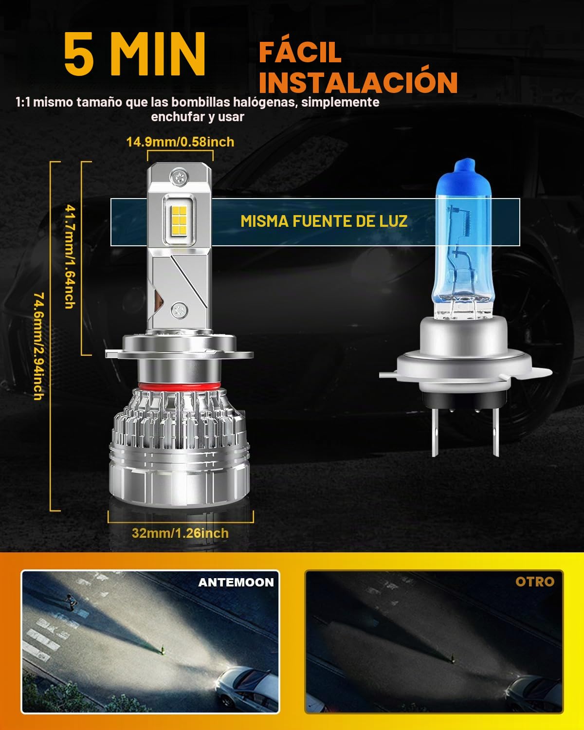 Bombillas H7 LED, 110W 30000LM 800% Brillante 6500K Blanco Canbus Luces LED H7 Faros Delanteros de Coche 12V 24V Lámpara Reemplazo para Halógenos y Xenón, 2 Bombillas