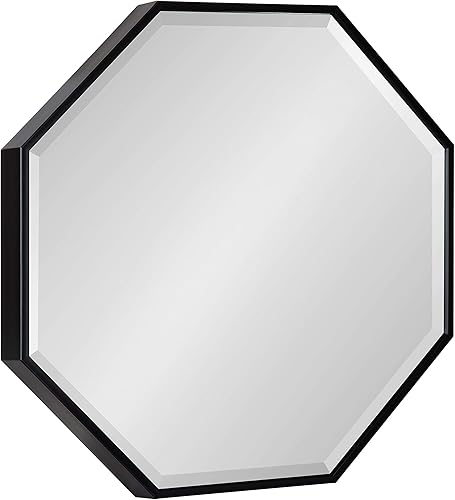 Kate and Laurel Rhodes - Espejo de pared octágono moderno de mediados de siglo, 18 x 18, negro, decoración geométrica elegante para el hogar