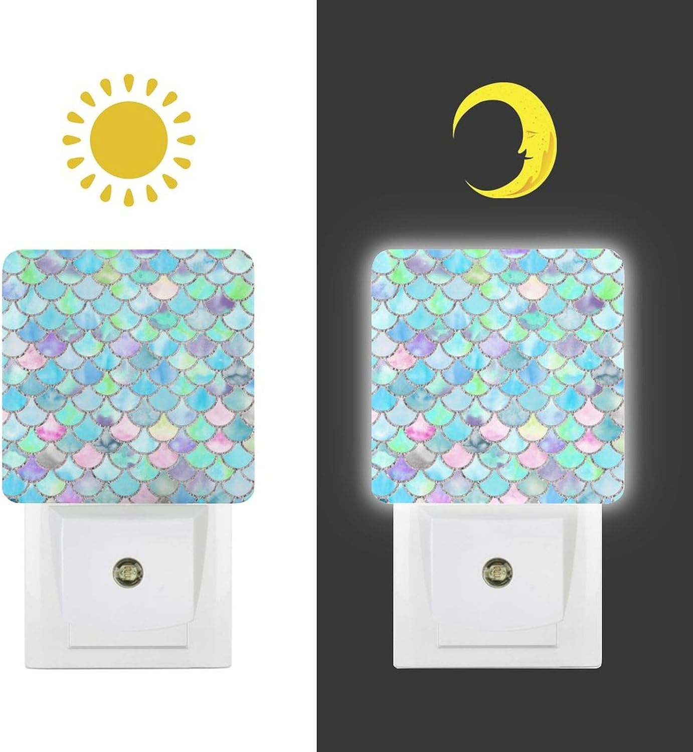 Plug in Night Light with Dusk to Dawn Sensor, Smart LED Night Light for Bedroom Bathroom Hallway Kitchen Stairs, Soft Warm Glow, Energy Efficient Compact Nightlight for Kids Adults-Fish Scales image 3