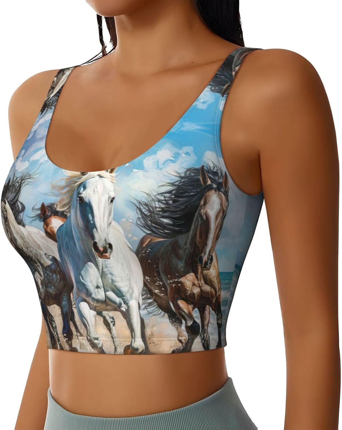 Horses Running Art Print High Impact Sports Bras,Longline Sports Bra,Perfect for Yoga,Running and Gym Workouts