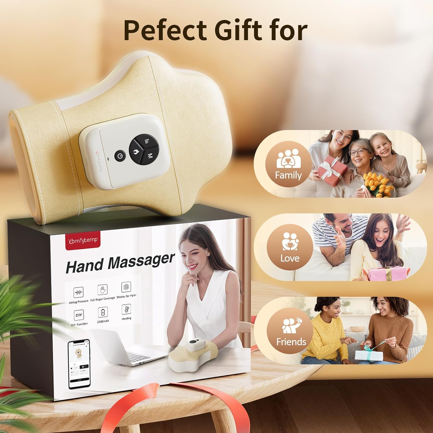 Comfytemp Hand Massager with Heat and Compression, Cordless Fingers, Palm and Wrist Massage Machine for Carpal Tunnel, Arthritis, Circulation and Pain Relief, Birthday Gift for Men Women Seniors - Image 8