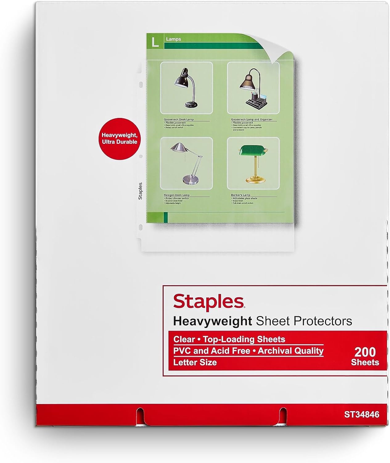 Staples Heavyweight Sheet Protectors, Clear, Letter Size, Top-Loading Durable Document Protectors for 3-Ring Binders, 400 Pack