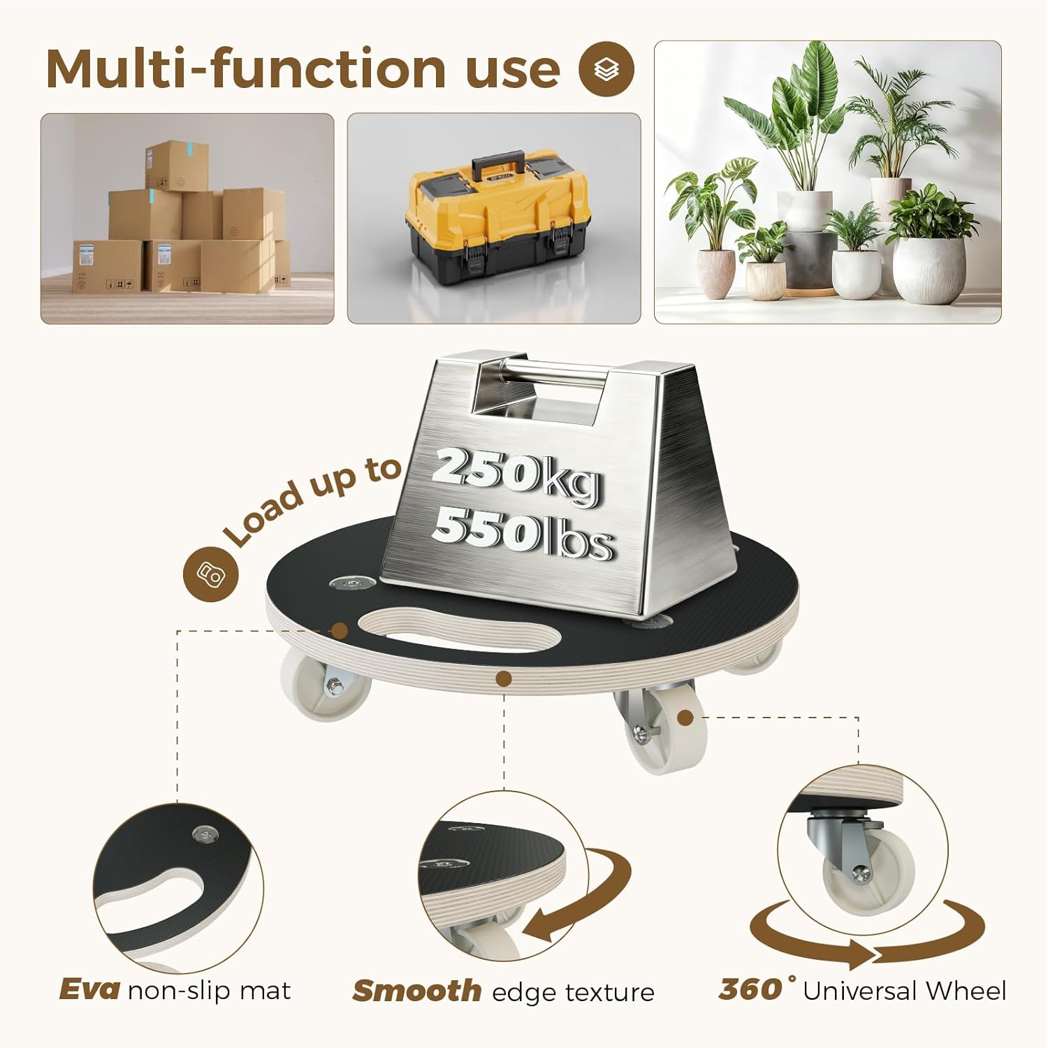 Bamworld Plant Caddy with Wheels 15 Inch Heavy Duty Rolling Plant Stand for Large Potted Plants 550 lbs Capacity Plant Dolly with Wheels Plant Rollers Base for Indoor Outdoor Large Planter Flower Pot