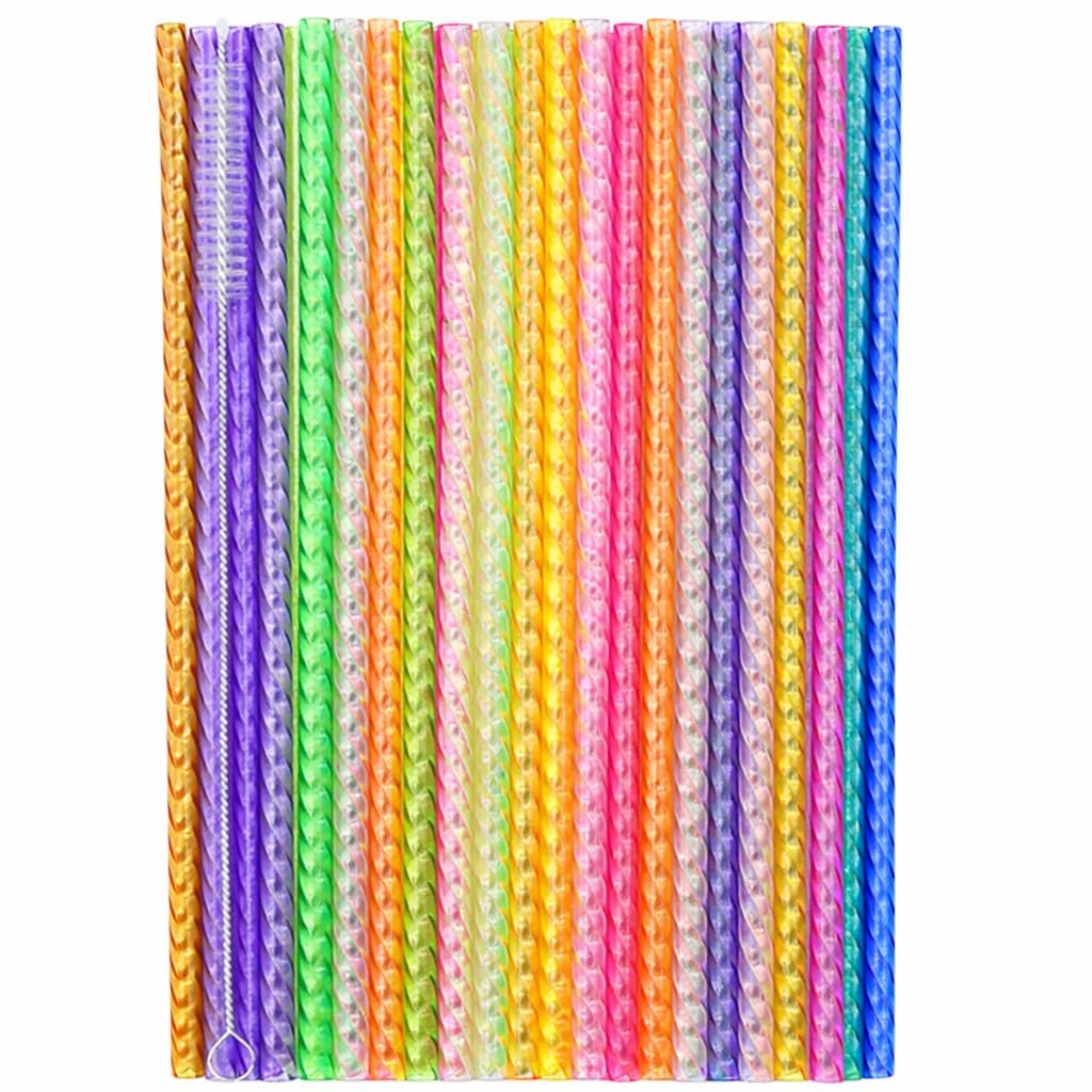 50PCS Reusable Plastic Drinking Straws, 9 Inch Colorful Spiral Hard Straws for Mason Jars, Tumblers & Glasses, BPA Free Reusable Straws with Cleaning