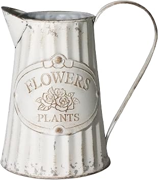 Galvanized Pitcher Antique Watering Can Retro Jug Metal Vase Rustic Vintage Primitive Pitcher Farmhouse Country Plant for Home Office Decor, 8.0