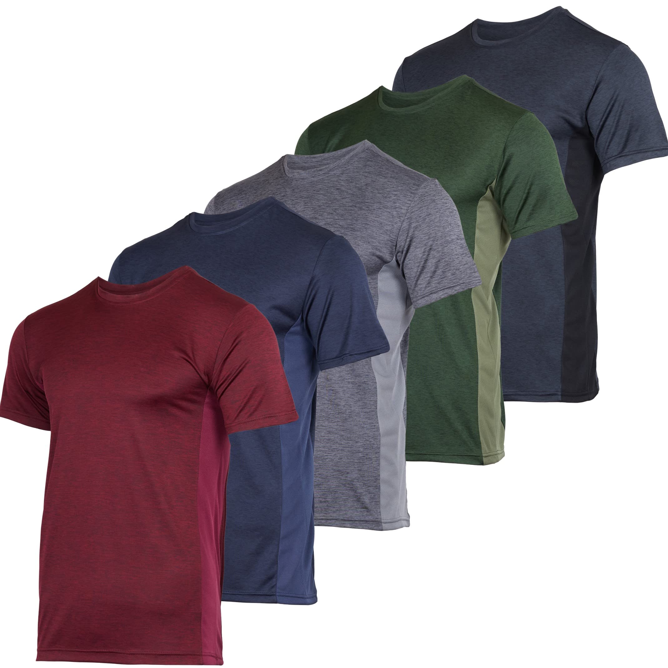 Real Essentials5 Pack: Men’s Short Sleeve Dry Fit Active Crew Neck T Shirt - Athletic Running Gym Workout Tee Tops