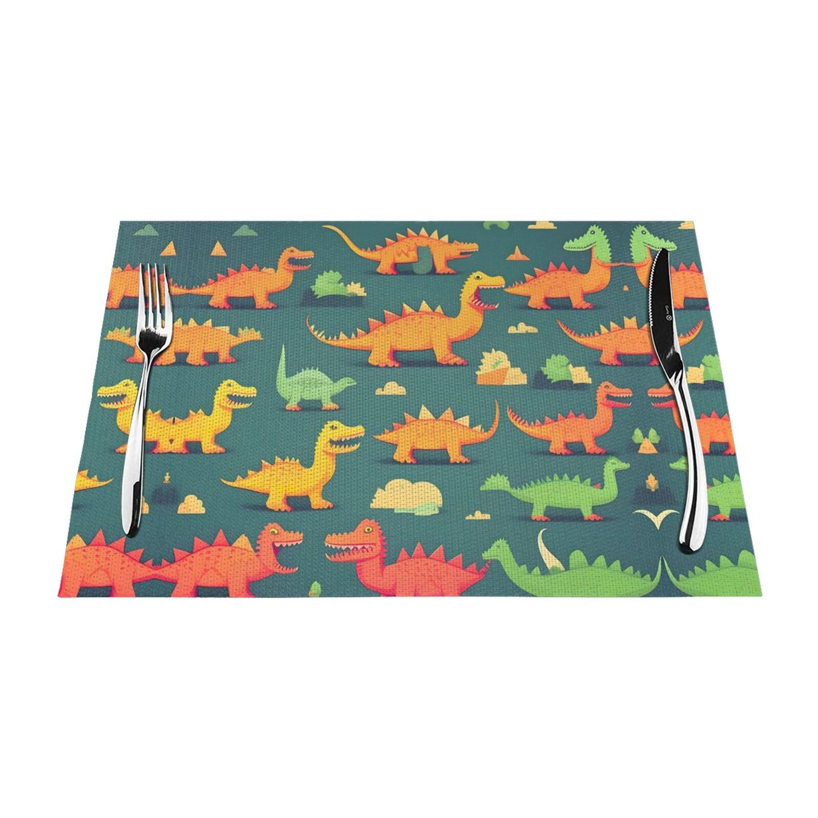 Placemats Set of 6,Table Mats Washable Placemat Decoration, Many Small Dinosaur Print