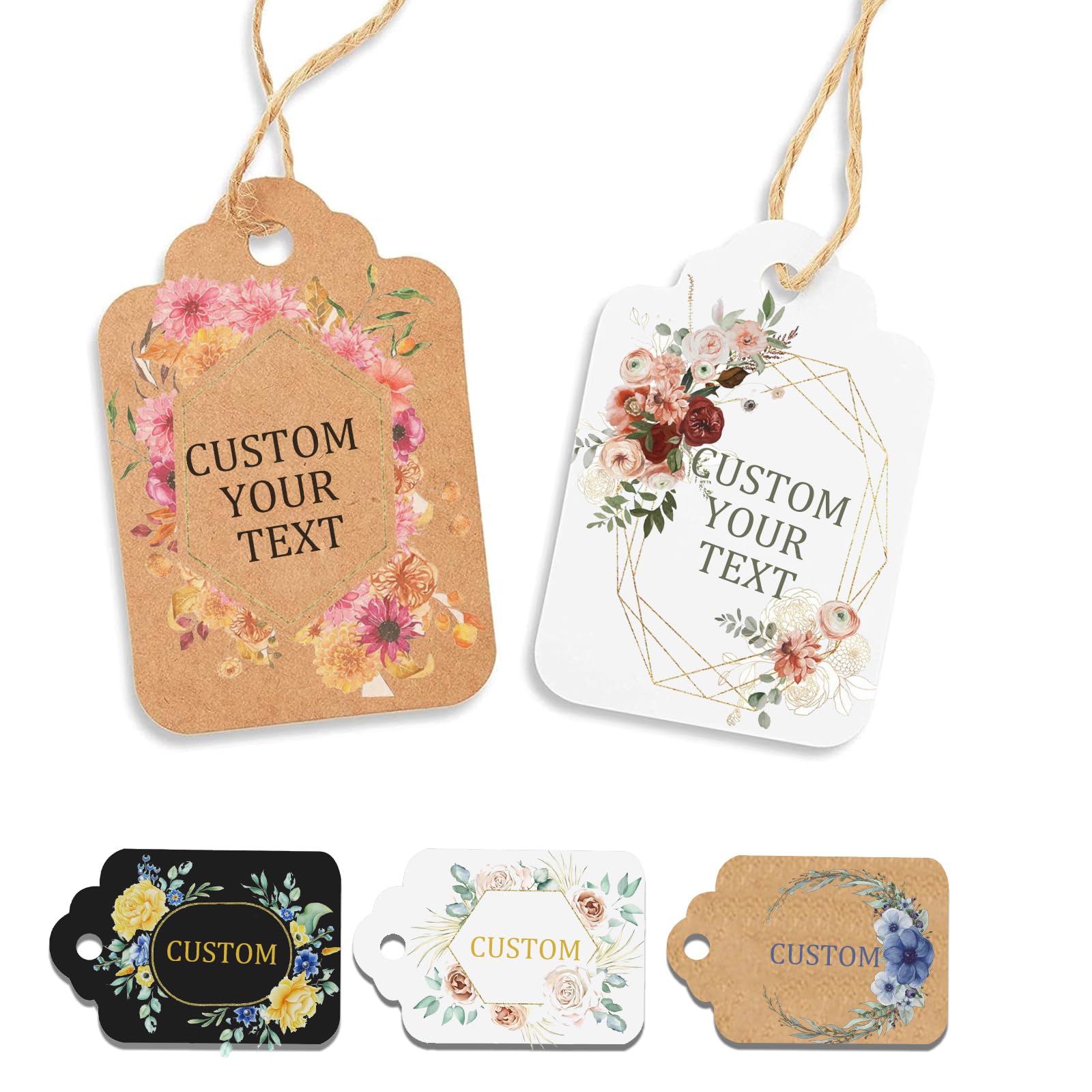 Custom Gift Tags, Personalized Hang Tags with Your Business Logo Small Card Party Decoration Paper Gift Tags for Birthday Wedding Christmas