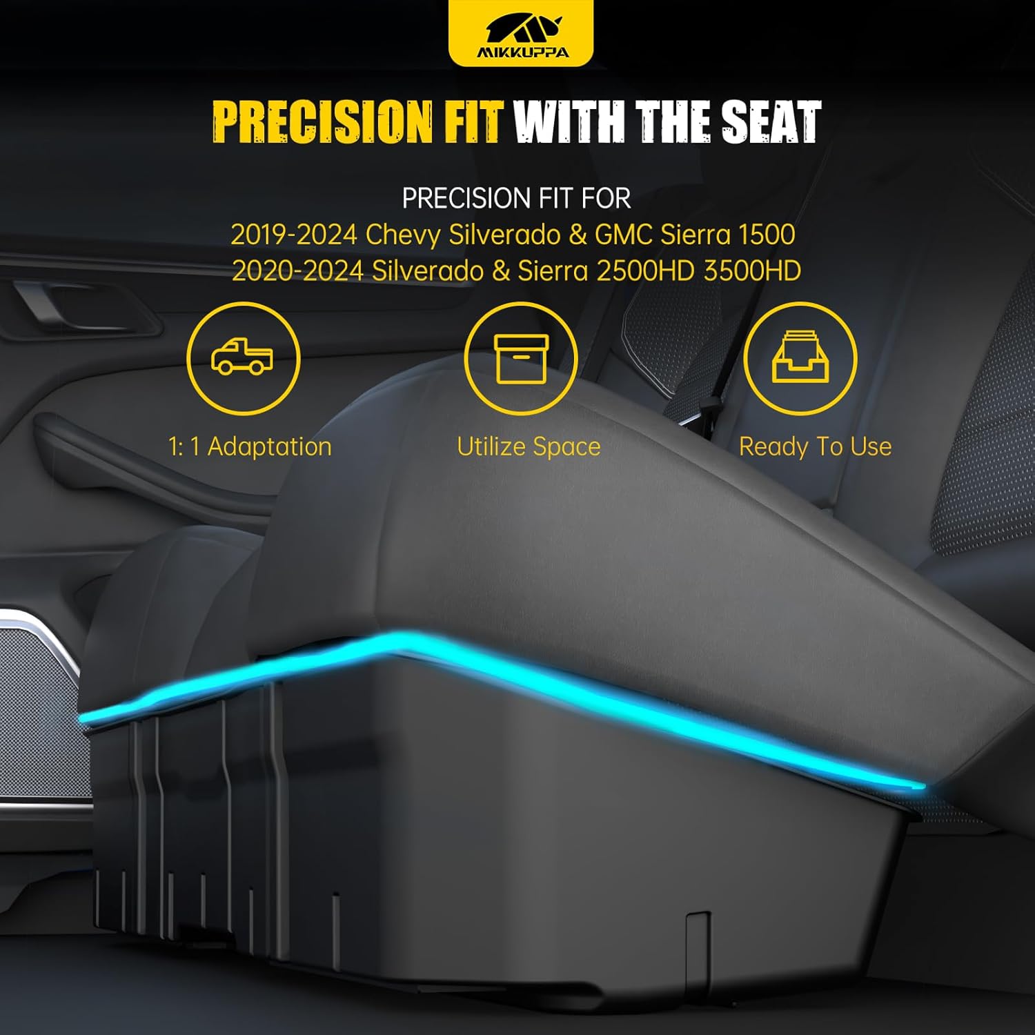 MIKKUPPA Under Seat Storage Box - Compatible with 2019-2026 Chevy Silverado/GMC Sierra 1500, 2020-2026 Silverado/Sierra 2500HD 3500HD Double Cab & Crew Cab - Upgraded Detachable Underseat Organizer