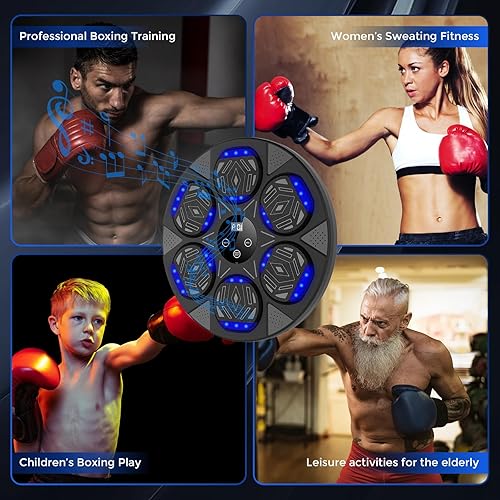 Miniatura 5 de Máquina de boxeo de música, máquina de montaje en pared para niños y adultos, máquina de entrenamiento de boxeo inteligente Bluetooth con guantes de