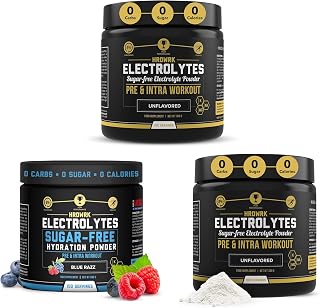 HRDWRK - 100 Servings Keto Electrolytes Powder Hydration Sugar Free - Electrolyte Powder to Boost Endurance & Reduce Fatigue with Electrolytes Supplement (Unflavored Set of 2 & Blue Razz)