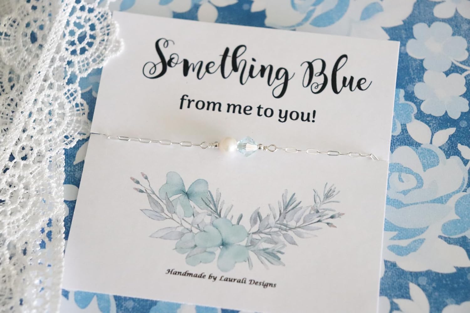 Something Blue Bride Gift Anklet Wedding, Sterling Silver and Light Pastal Blue Crystal Pearl and Pearl