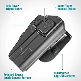 1911 Holster OWB Paddle - Index Finger Release, Fits 5\'\' Colt/Kimber/Springfield 1911 Without Rail, 360 Adjustable Carry - Right Handed Polymer Holster