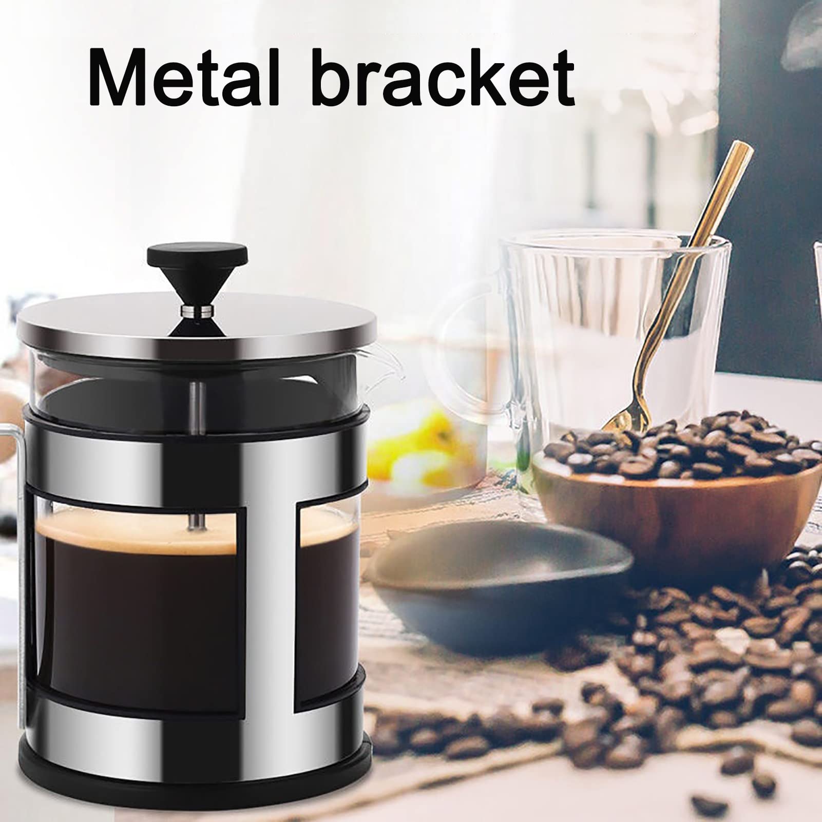Cafetera Émbolo Para Regalos De Viaje De Camping, Cafetera Francesa De Acero Inoxidable Con Filtro De 3 Niveles, Cafetera De Piston De Vidrio De Borosilicato Resistente Al Calor Tetera, Fácil Limpiez