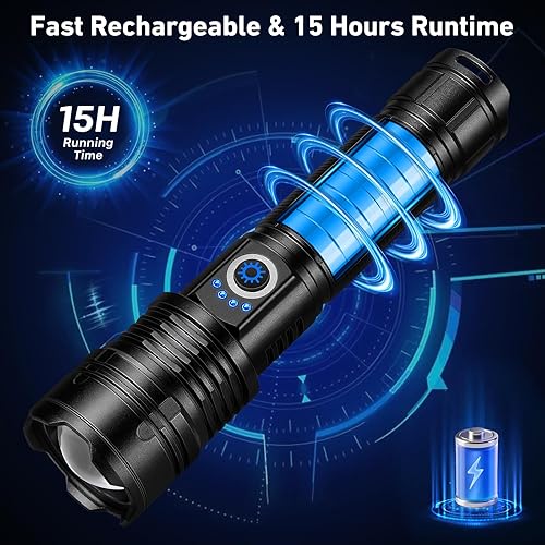 Miniatura 3 de Linterna recargable de 99,000 lúmenes altos, paquete de 2 linternas recargables superbrillantes para el hogar, luz LED de larga duración de 15 horas