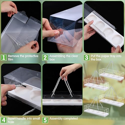 Miniatura 7 de Thenshop 24 cajas transparentes para cupcakes con cartón y asa, 12 x 3 x 3 pulgadas, recipientes rectangulares para cupcakes, cajas de pasteles para