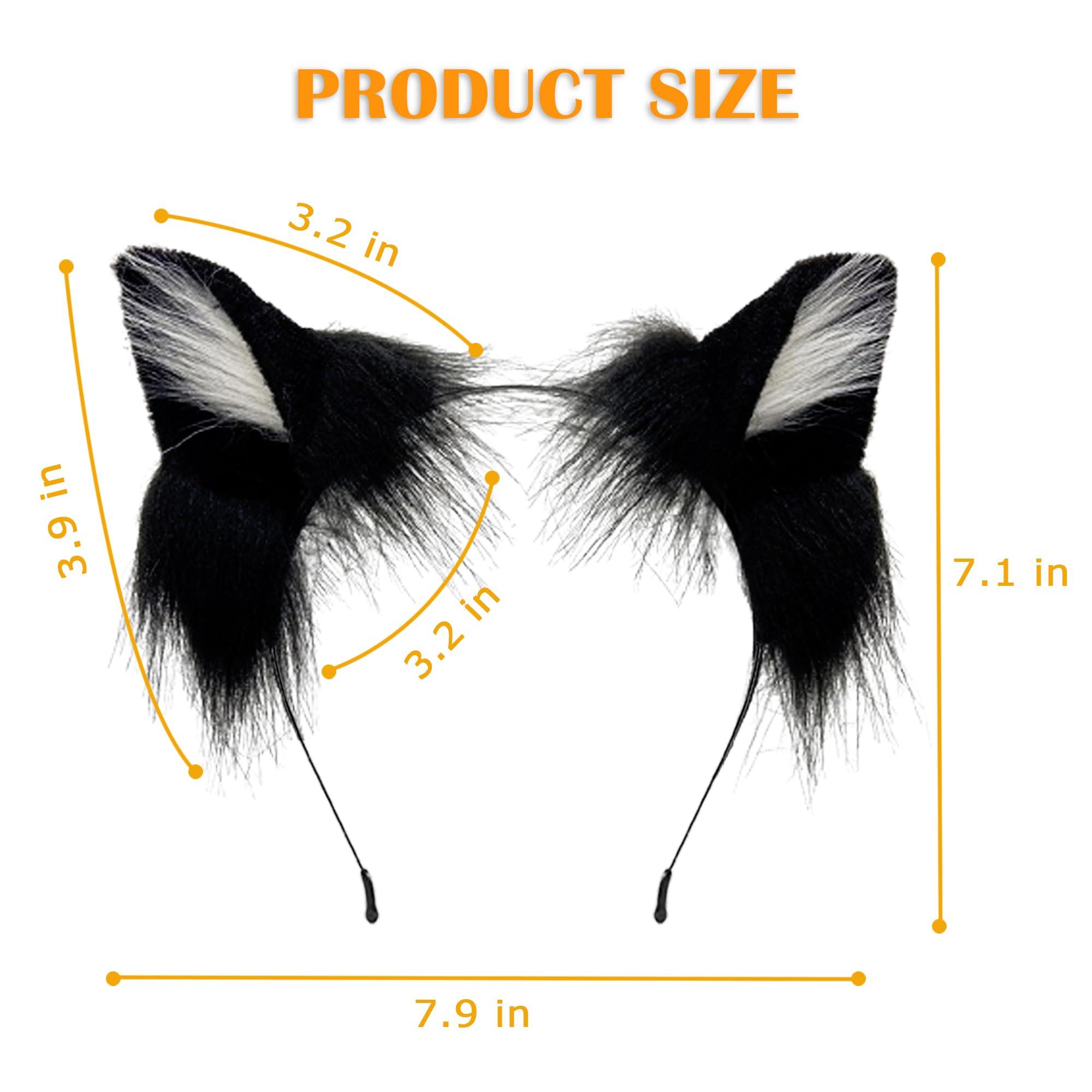 ZFKJERS Handmade Fur Fox Wolf Cat Ears Headwear Fancy Dress Cosplay Animal Furry Ears Head Accessories for Halloween (Black) - Image 4