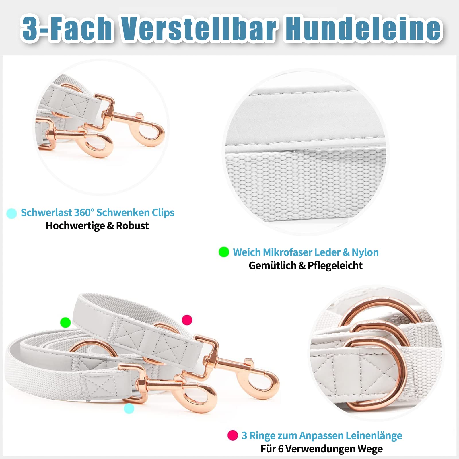 Soft Leather Dog Collar and Lead Set, Stylish Rose Gold Dog Lead and Collar Set including Heavy Duty Metal Buckle - Image 4