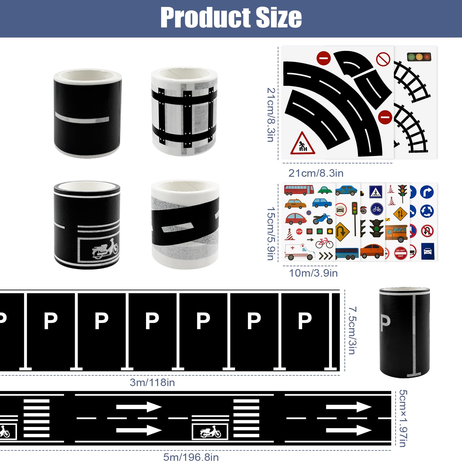 12 Pieces Road Tape DIY Traffic Sign Set,Road Tape for Toy Cars,Easy to Apply and Remove,Durable Removable Train Track Tape for Kids to Develop Children'S Imagination,Traffic Sign Stickers - Image 2