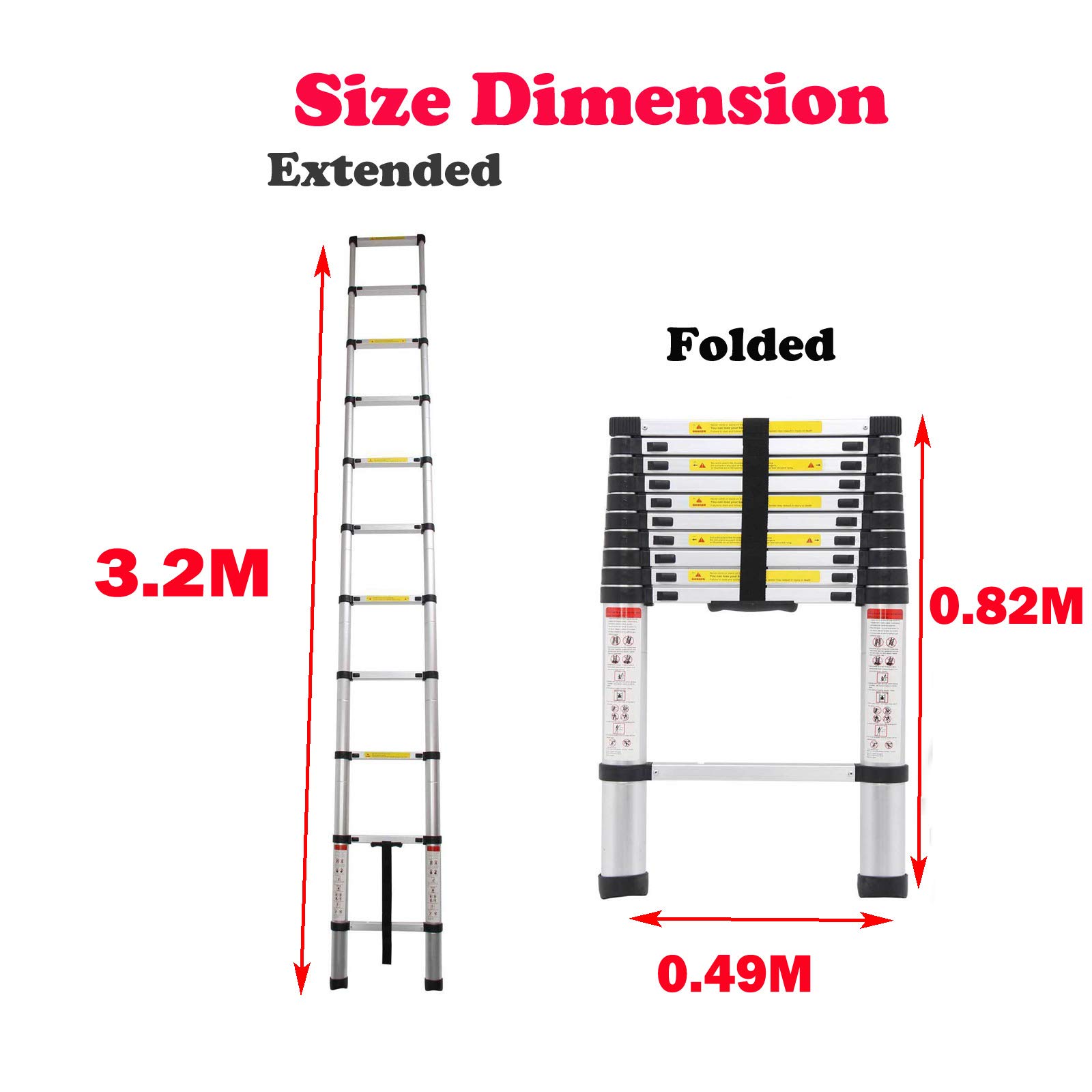 Robusta Scala Telescopica Da 2,6 M, In Alluminio, Per Standard Di Sicurezza Multiuso EN131, 150 Kgs/330 Lbs, Capacità (8,5 FT