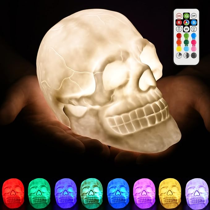 DS. DISTINCTIVE STYLE Night Light Dimmable Lamp 3D Skull Light Touch Control Comes with Remote Color Changing Mood Lighting for Bedroom with Timing Function