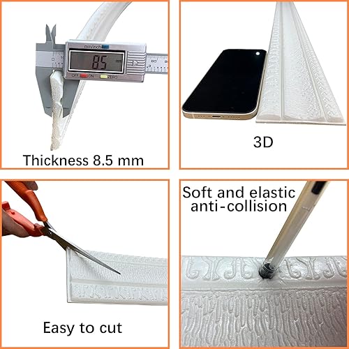 Miniatura 6 de YLL YLL Moldura de Corona Despegar y Pegar Espuma de Borde de Pared 3D Zócalo Moldura Flexible Ribete Autoadhesivo Borde de Papel Tapiz Borde de