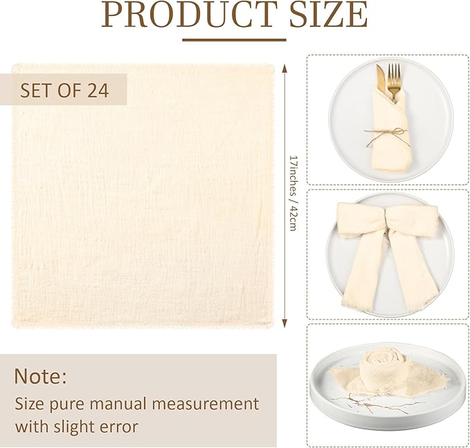 Servilletas de Tela Preboun 24 Unidades Algodón Cuadradas 42x42 cm Color Marfil miniatura 2