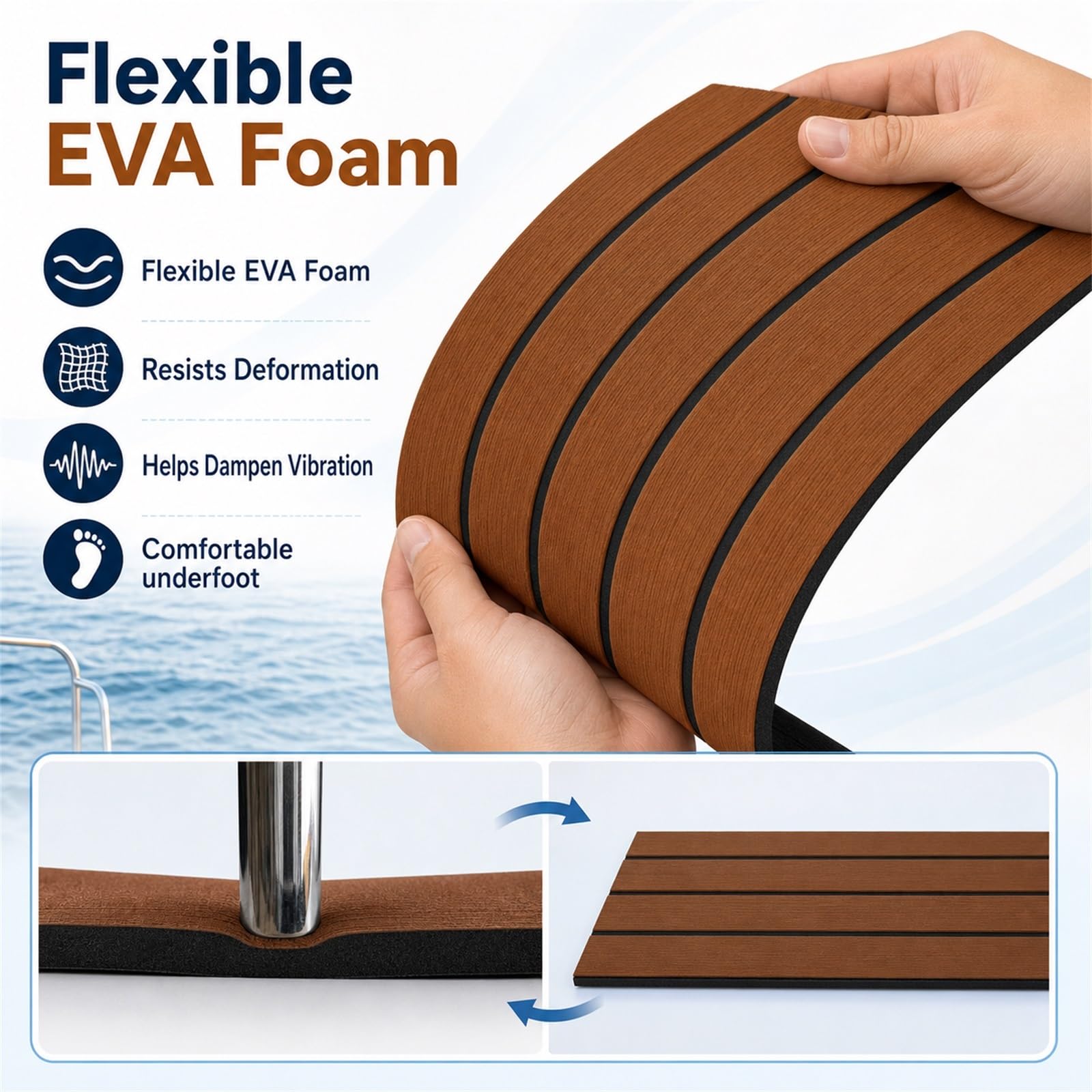 Finto Teak per Barca,Pavimentazione per Barca,Rivestimento per Pavimento per Barca,Facile da Tagliare E Regolare,per Utilizzati Pavimenti di Yachts,Ponti di Barche
