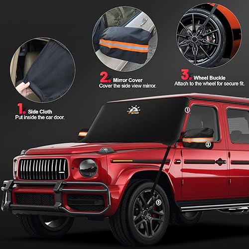 Miniatura 7 de Zettum Cubierta para parabrisas de automóvil para hielo y nieve, cubierta de nieve para parabrisas 600D con cubierta de espejo lateral, resistente,