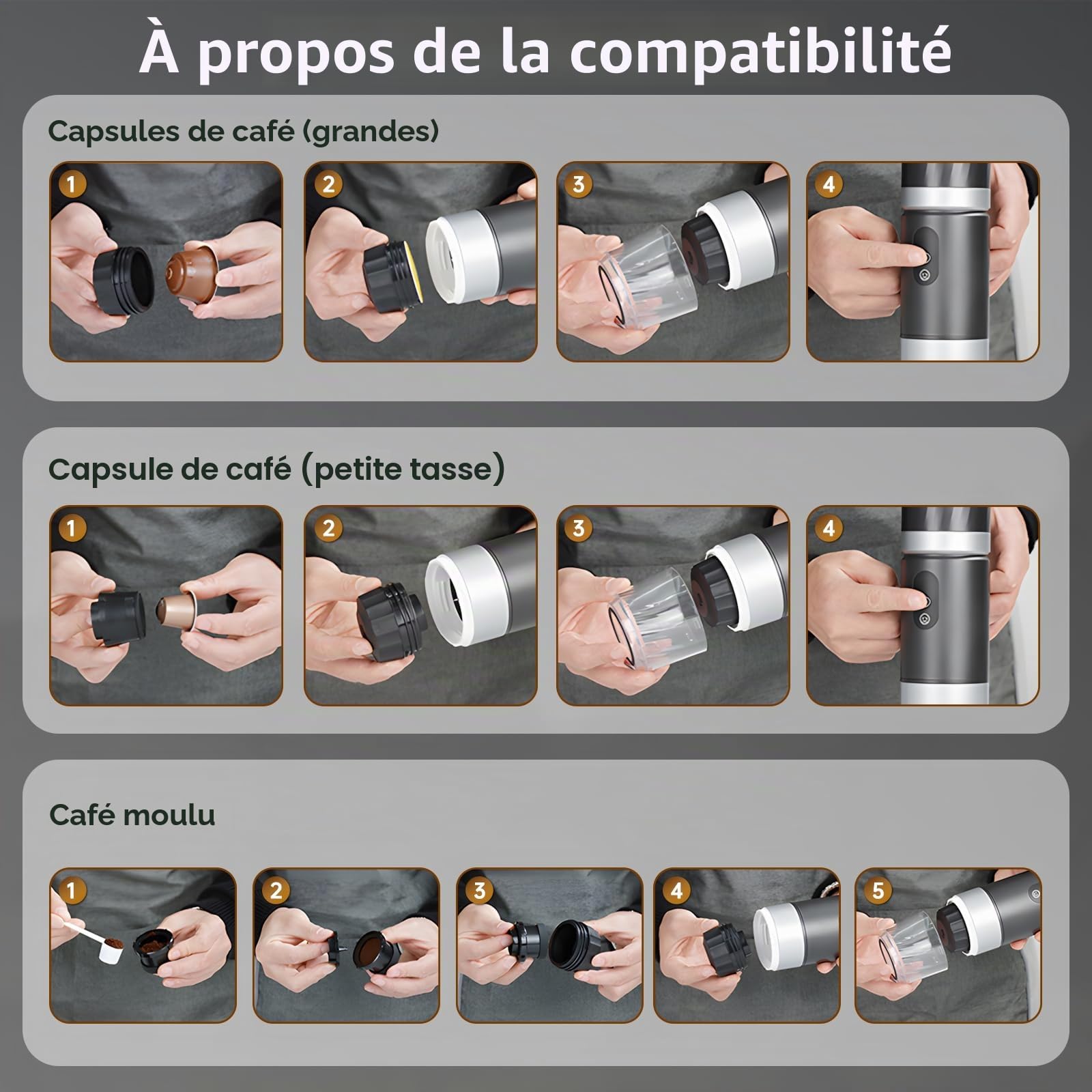Machine à Café Portative pour Voiture,Cafetière de Voyage avec Chauffage Électrique USB-C,Compatible avec Capsules NS et Café Moulu,80ml Mini Cafetière pour Camping,Bureau et Randonnée