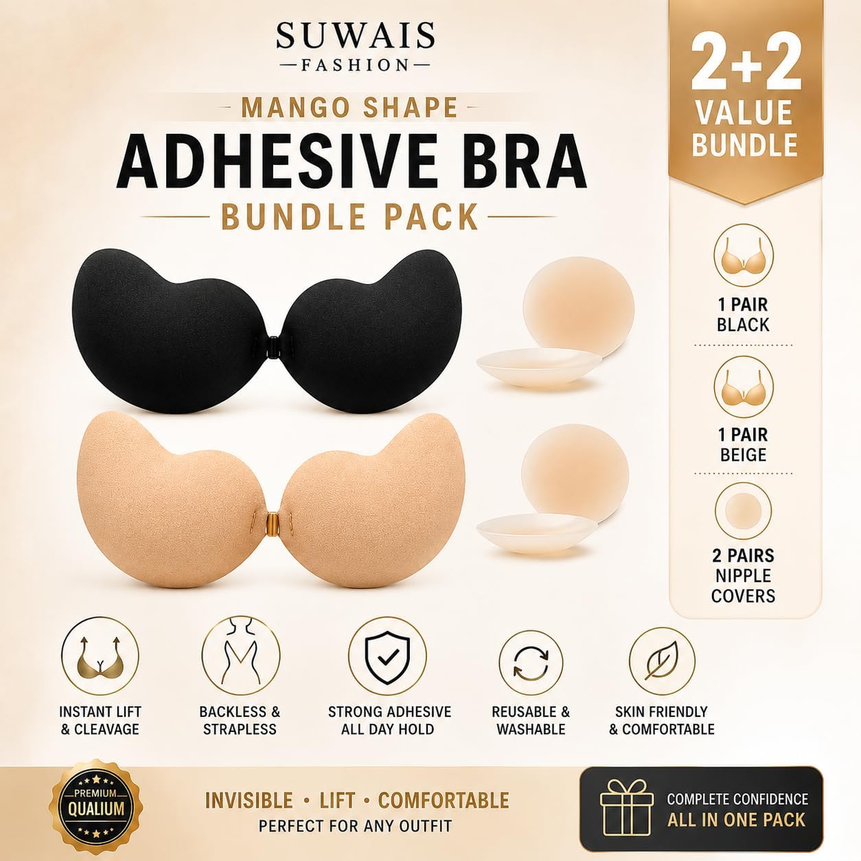Sticky Bra Adhesive Bra Backless Reusable,Silicone Bra,Sticky Push-Up Bra & Water Proof Nipple Covers